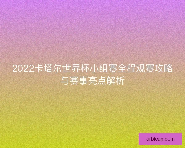 2022卡塔尔世界杯小组赛全程观赛攻略与赛事亮点解析